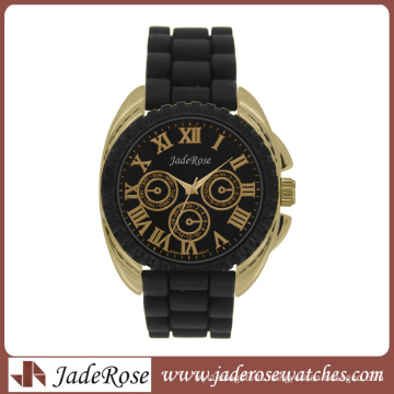 Gold Plating Case Silicone Strap Lady Quartz Watch